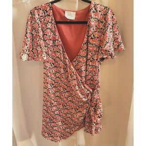 The Native One Wrap Dress Medium Ditsy Floral Cottagecore Peasant Satin 16552